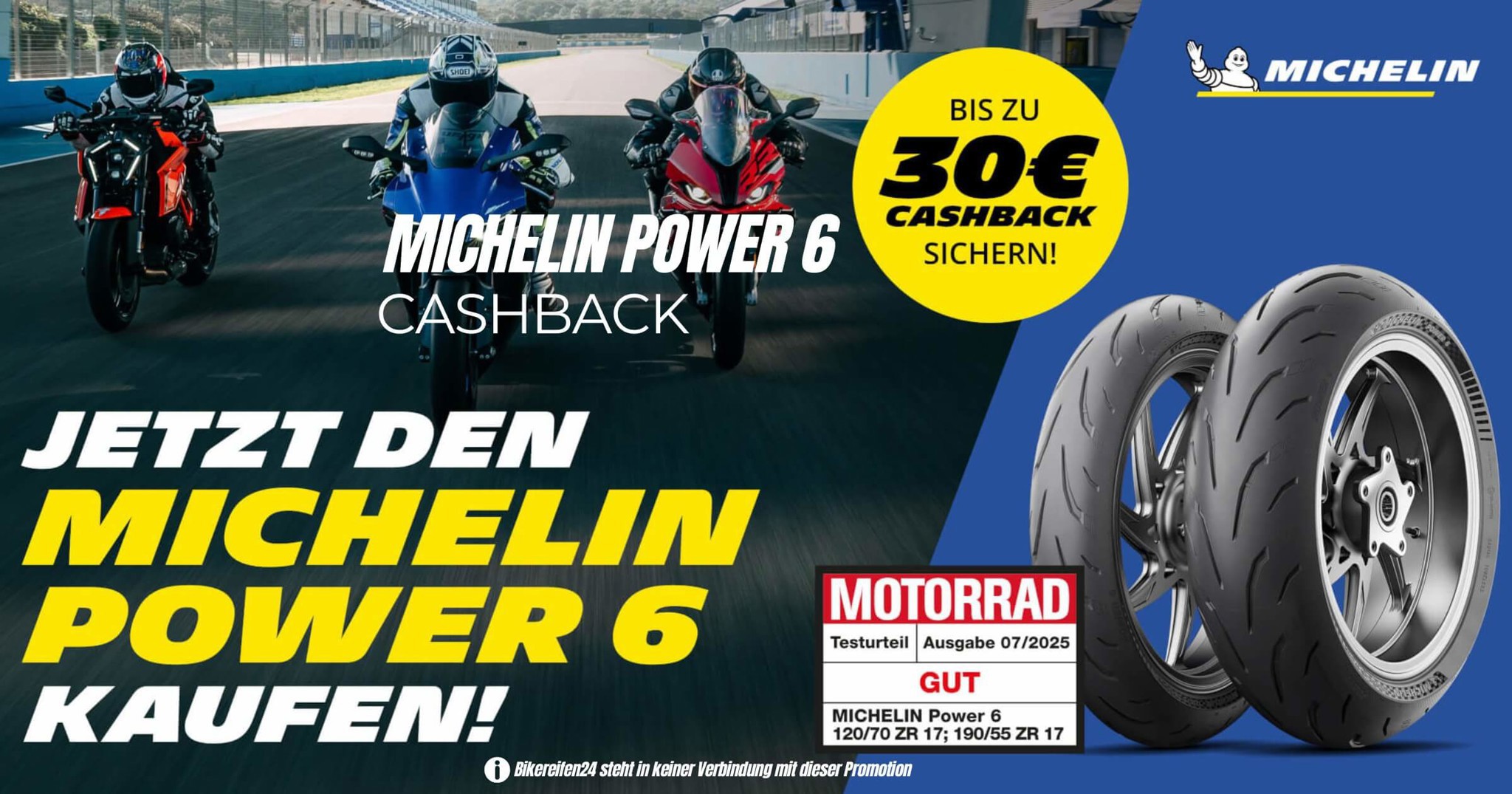 Michelin Power 6 Cashback Aktion 2025: Bis zu 30 Euro für sportliche Motorradfahrer Michelin Power 6 Cashback Aktion 2025: Bis zu 30 Euro für sportliche Motorradfahrer